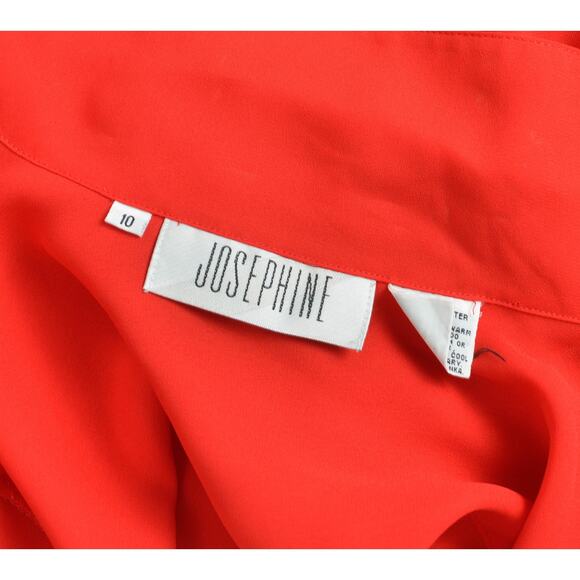 Vintage 80s Red Pleated Blouse Semi Sheer Top Collared Button Down Blouse M - Picture 8 of 8